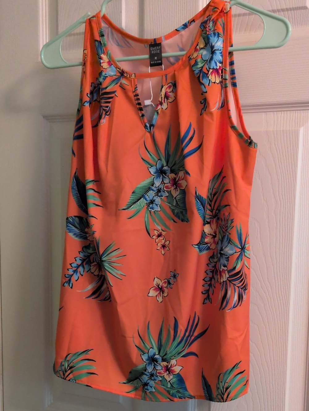 Emery Rose Orange Tropical Floral Tank Top
